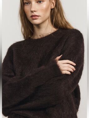 H&M Dark Brown Fuzzy wool Alpaca Crewneck women’s Sweater size Medium